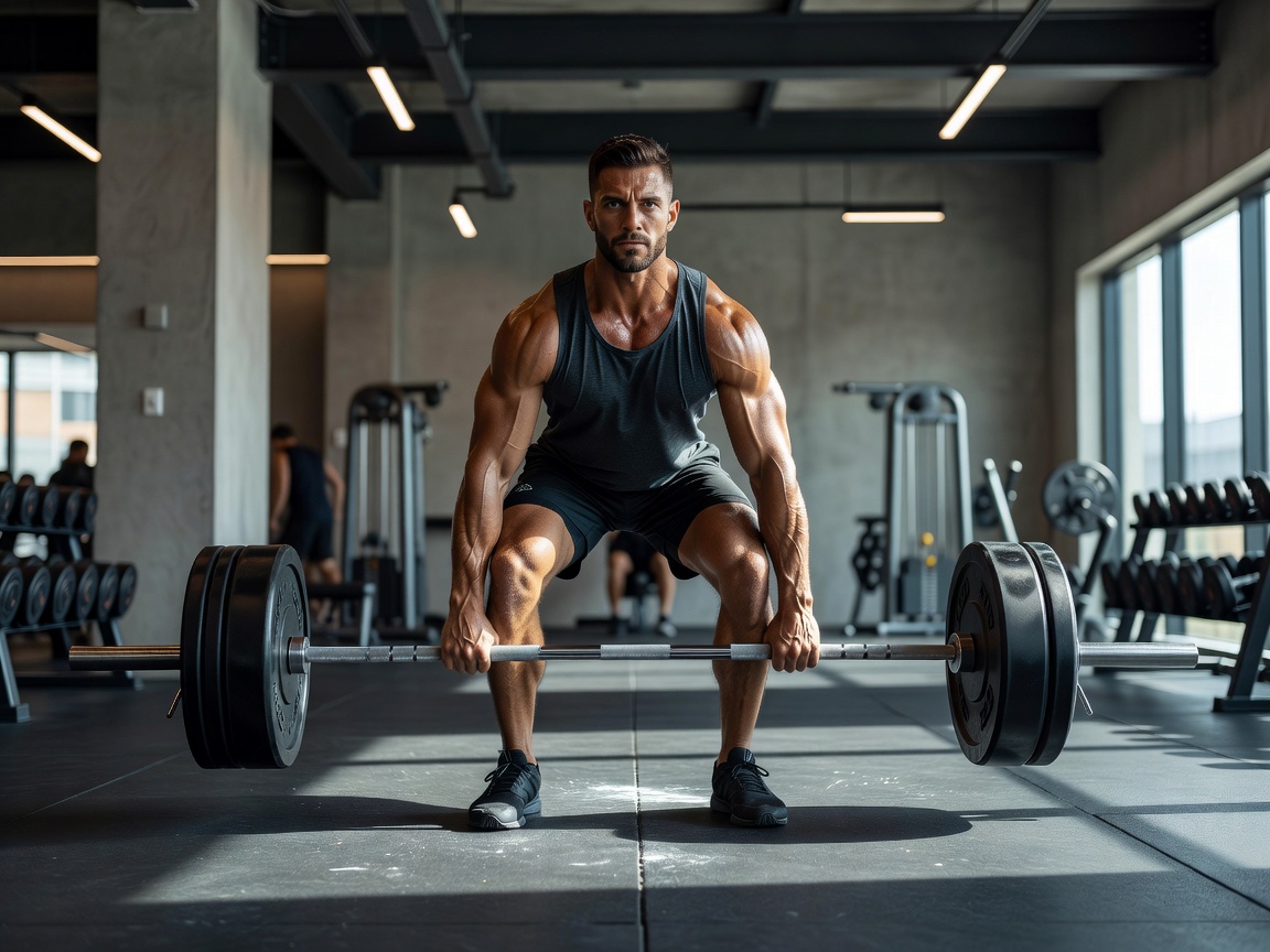 Athlete training heavy lifting neuromuscular protocol in modern gym setting