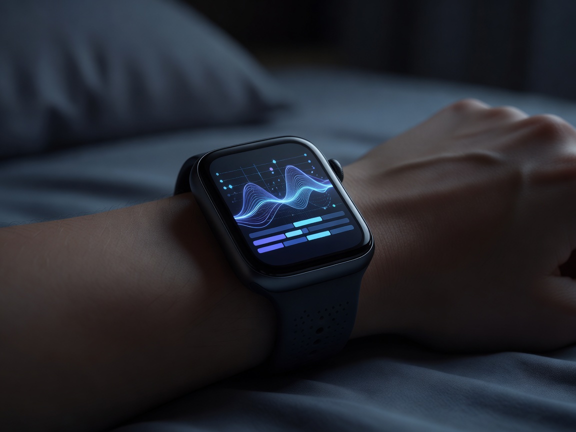 Biometric HRV sleep tracking graphics on digital smartwatch screen
